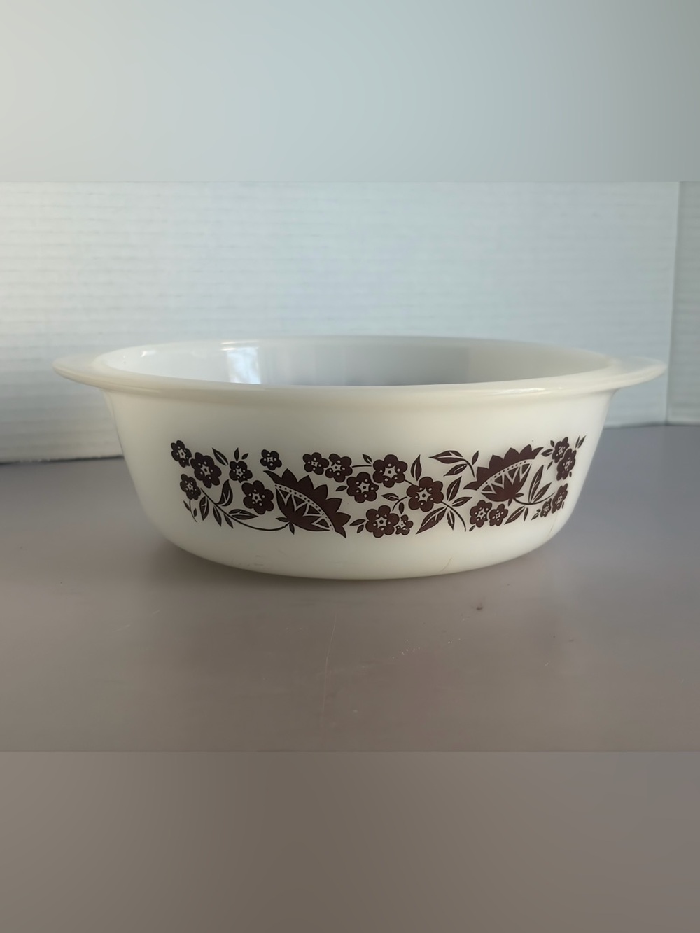 Vintage Glasbake Dish - White with Brown Floral